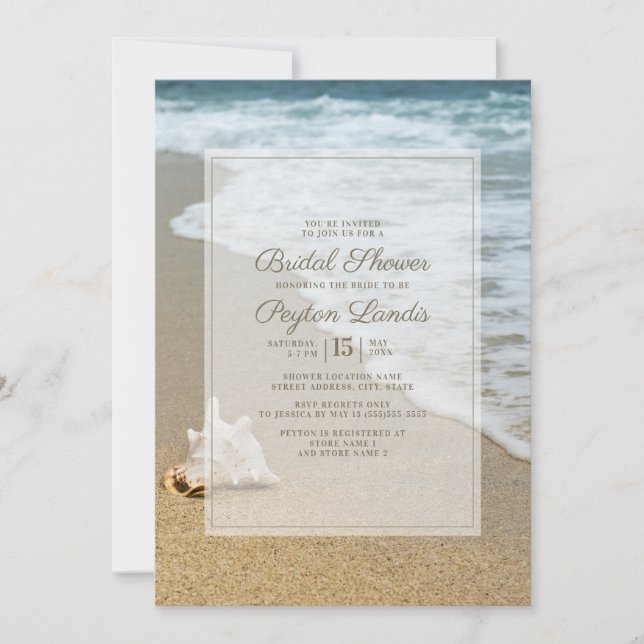 Invitación Elegante ducha de novias Ocean Beach Seashell (Anverso)