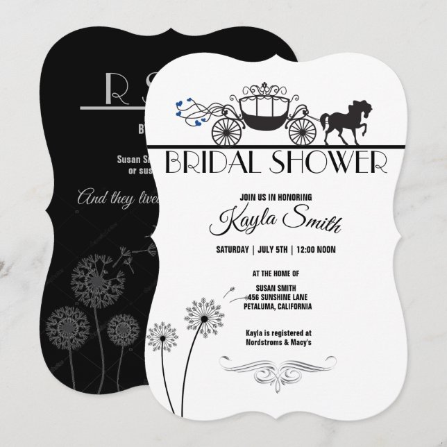 Invitación Elegante ducha de novias para caballos y Bodas bug (Anverso / Reverso)