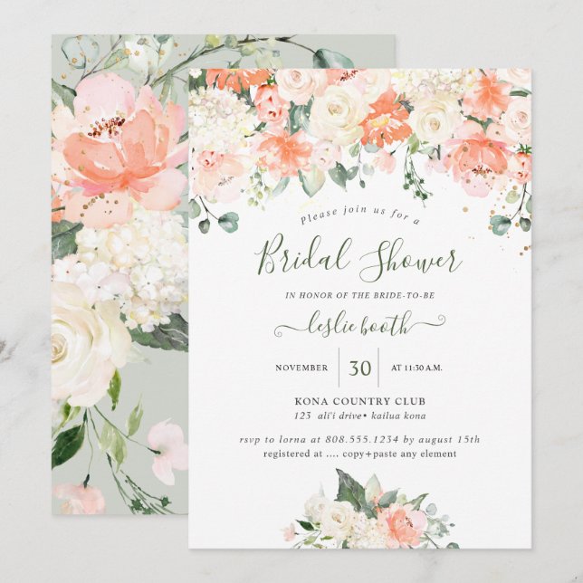 Invitación Elegante ducha de novias para Rosas crema de meloc (Anverso / Reverso)