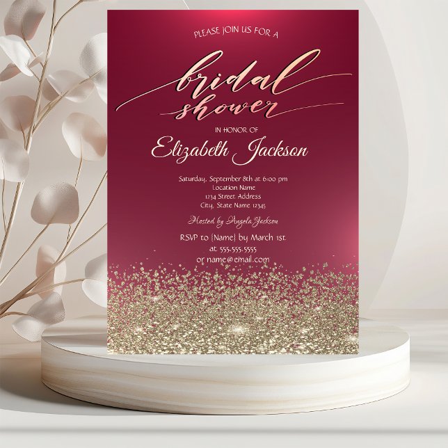Invitación Elegante Ducha de Novias Rojas de Diamantes de Oro (Subido por el creador)