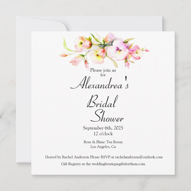 Invitación Elegante ducha de novias rosa floral (Anverso)