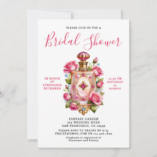 Invitación Elegante ducha de novias rosa rosa con flores perf