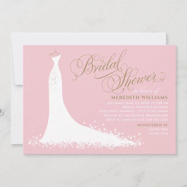 Invitación Elegante ducha de novias rosa y Boda dorada (Anverso)