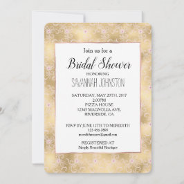 Invitación Elegante ducha de novias rosa y dorada floral