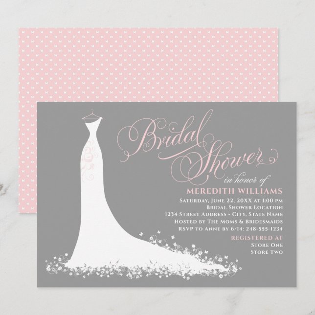 Invitación Elegante ducha de novias rosa y gris Boda (Anverso / Reverso)
