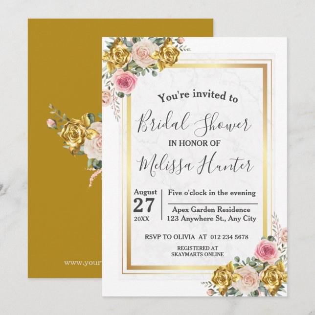 Invitación Elegante ducha de novias rosa y Rosa Eucalipto de  (Anverso / Reverso)
