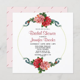 Invitación Elegante ducha de novias rosa y rosa roja floral