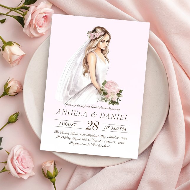 Invitación Elegante ducha de novias rosada (Elegant Tender Pink Bride-To-Be Bridal Shower Invitation!)