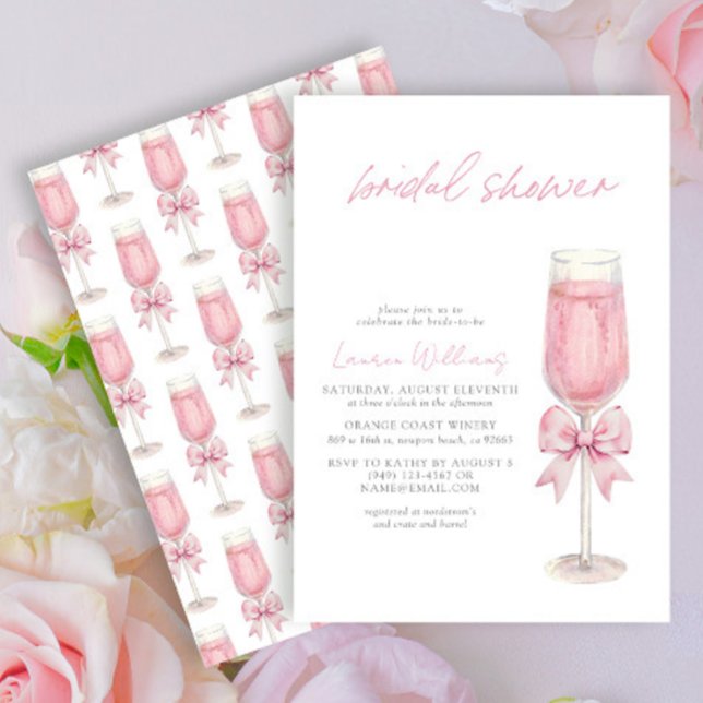 Invitación Elegante ducha de novias Rubor Rosa Bow Champagne (Subido por el creador)