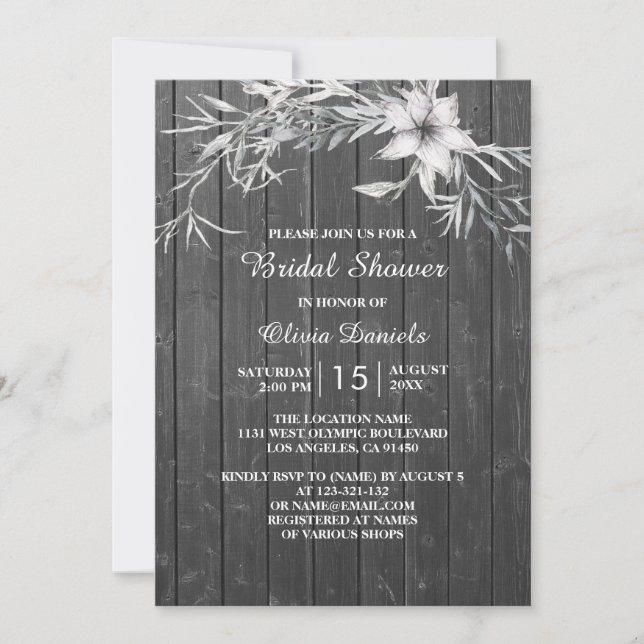 Invitación Elegante ducha de novias rústica. Granero de mader (Anverso)