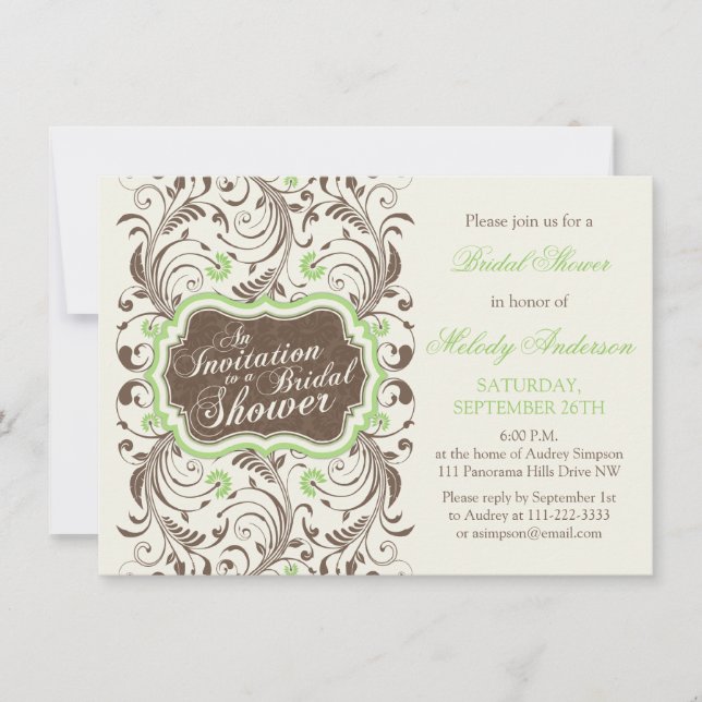 Invitación Elegante ducha de novias Rústica Verde Floral (Anverso)