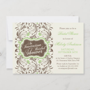 Invitación Elegante ducha de novias Rústica Verde Floral