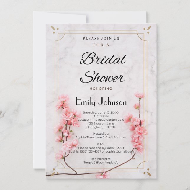 Invitación Elegante ducha de novias Sakura Rosa Blossom (Anverso)