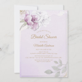 Invitación Elegante ducha de novias violeta dorada floral