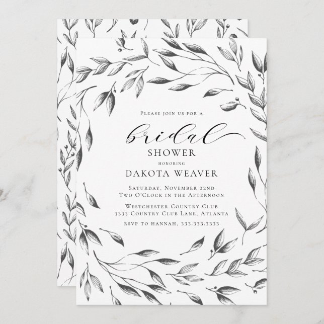Invitación Elegante ducha de nubes botánicas floral blanca (Anverso / Reverso)