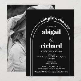 Invitación Elegante ducha de pareja boda blanca arco negro
