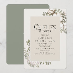 Invitación Elegante ducha de pareja floral de invierno verde