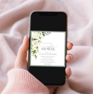 Invitación Elegante Ducha de Parejas de Agua Verde Gris Blanc
