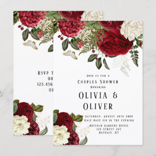 Invitación Elegante ducha de parejas de ruby Red Peonies