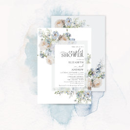Invitación Elegante Ducha De Parejas Florales Azules Dusty