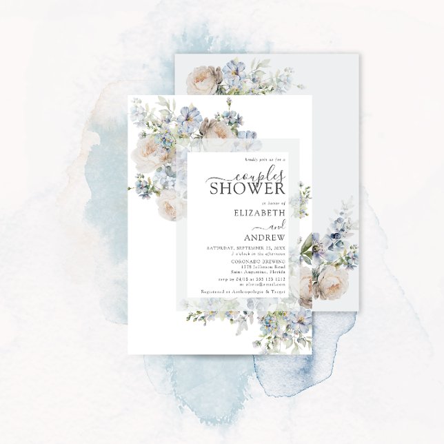 Invitación Elegante Ducha De Parejas Florales Azules Dusty (Subido por el creador)
