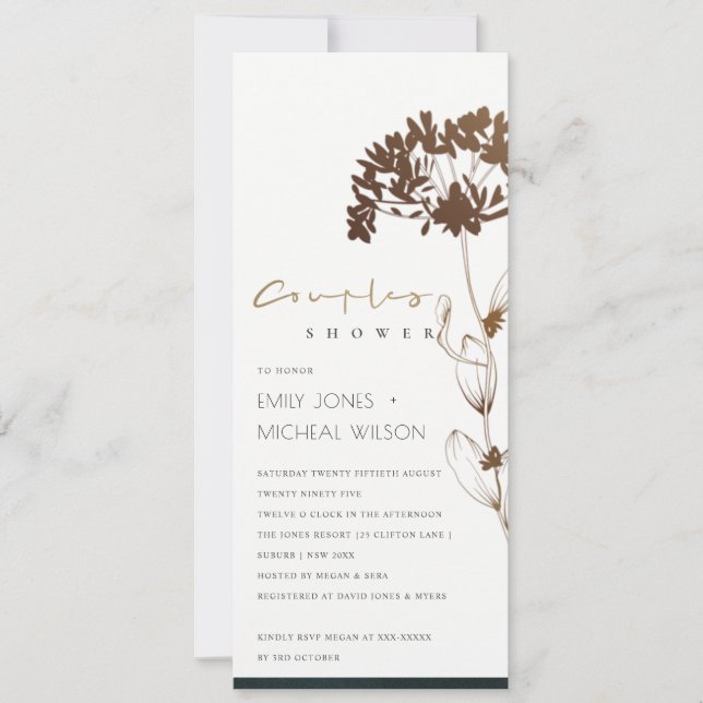 INVITACIÓN ELEGANTE DUCHA DE PAREJAS FLORALES DE COBRE HIDRAN (Anverso)