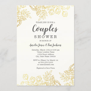 Invitación Elegante Ducha de Parejas Florales Vintage Gold