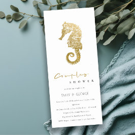 INVITACIÓN ELEGANTE DUCHA DE PAREJAS NAVY SEAHORSE DE RELIEVE