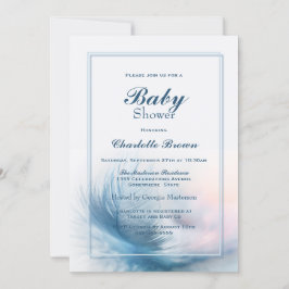 Invitación Elegante ducha de plumas azules