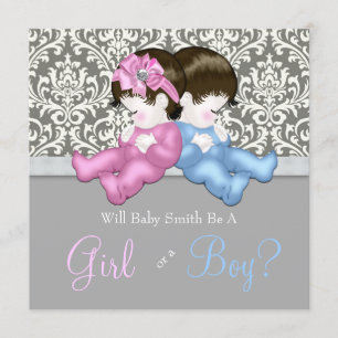 Invitación Elegante ducha de revelación de género con damasco