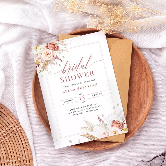 Invitación Elegante ducha de Rosa con flores nupcial (Subido por el creador)