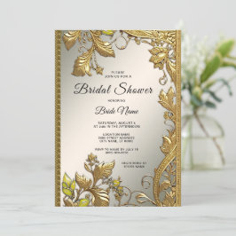 Invitación Elegante ducha dorada decorativa floral novia