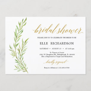 Invitación Elegante ducha dorada horizontal verde