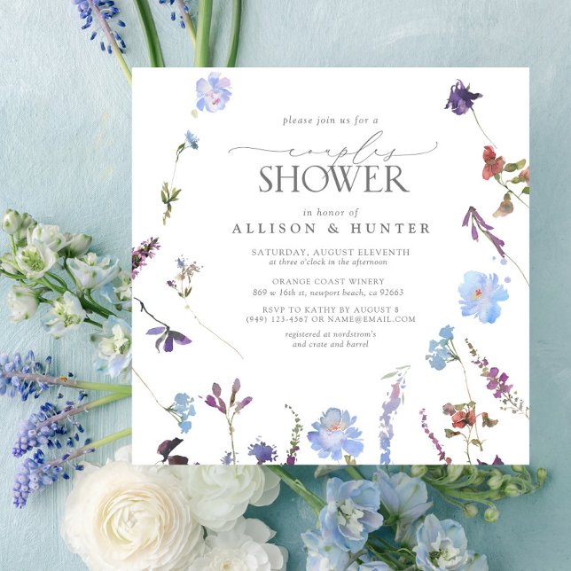 Invitación Elegante ducha Dusty Blue Wildflower Couples (Subido por el creador)