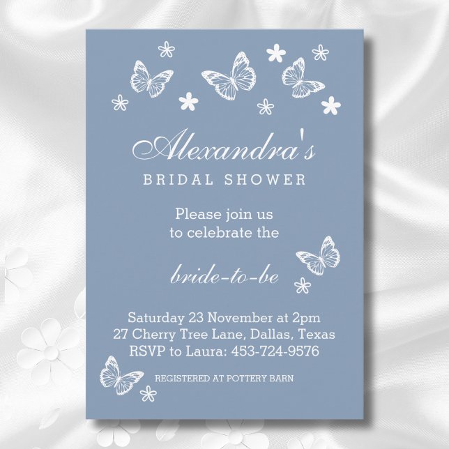 Invitación Elegante ducha espumosa azul azul mariposa azul (Subido por el creador)