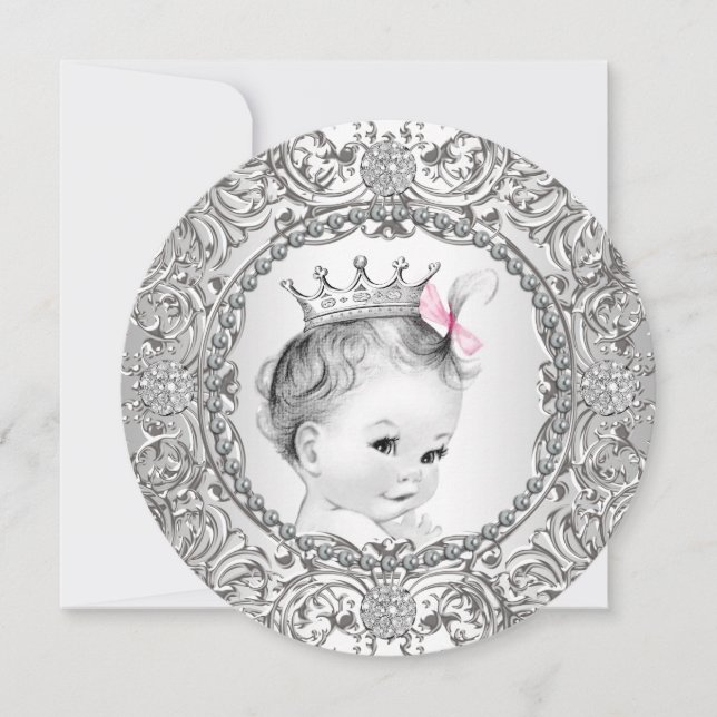 Invitación Elegante ducha Fancy Pink and Silver Baby Girl (Anverso)