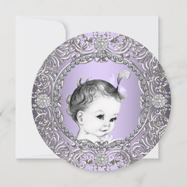 Invitación Elegante ducha Fancy Purple and Silver Baby Girl (Anverso)