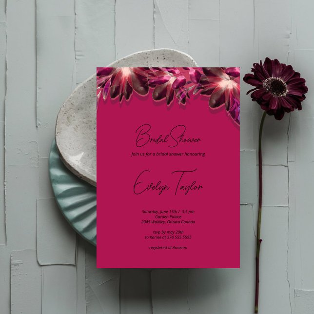 Invitación Elegante ducha floral borgoñona de novia (Subido por el creador)