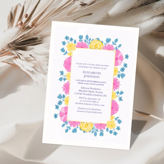 Invitación elegante ducha floral clásica colorida (Subido por el creador)