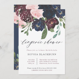 Invitación Elegante ducha Floral de la Marina Azul y Plum Lin