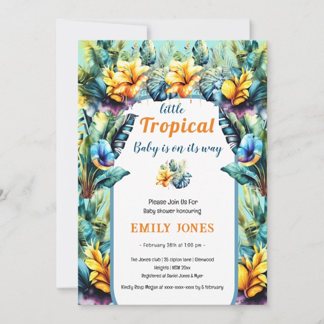 Invitación Elegante ducha floral floral tropical arco de bebé (Anverso)