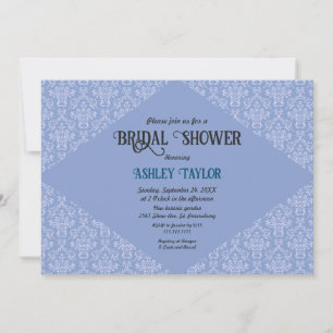 Invitación Elegante Ducha Formal Bridal De Damasco Azul