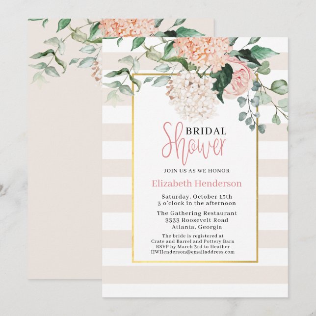 Invitación Elegante ducha hidrangea floral rosa (Anverso / Reverso)