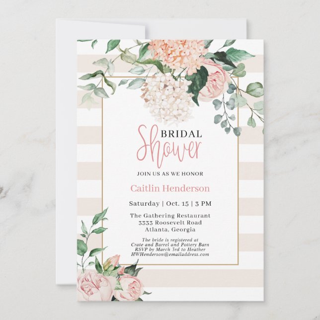 Invitación Elegante ducha hidrangea floral rosa Rubor (Anverso)