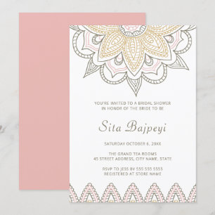 Invitación Elegante ducha hindú de novias rosada Mehndi