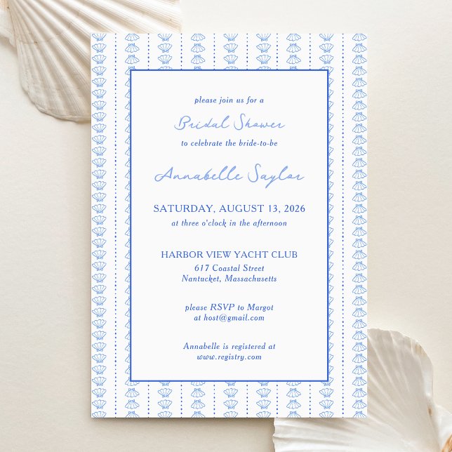 Invitación Elegante ducha mareal azul costera de novia (Subido por el creador)