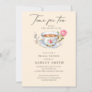 Invitación Elegante ducha marfileña floral de té Fiesta novia