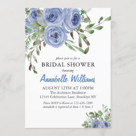 Invitación Elegante ducha marital azul floral de la marina