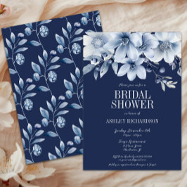 Invitación Elegante ducha marital floral azul claro