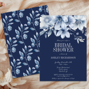 Invitación Elegante ducha marital floral azul claro